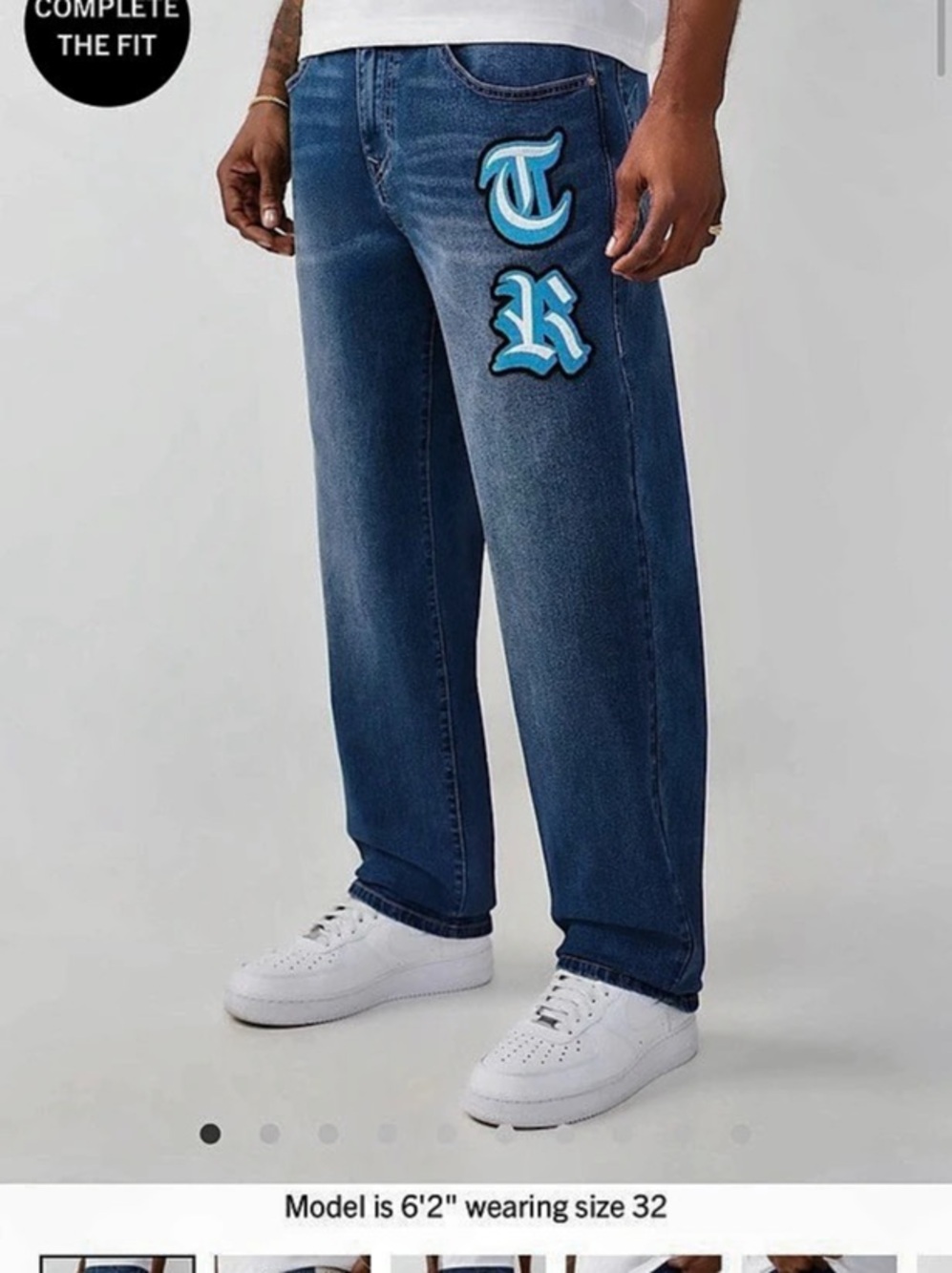 True Religion Bobby Applique Relaxed Baggy Jean 34 x 32 NWT